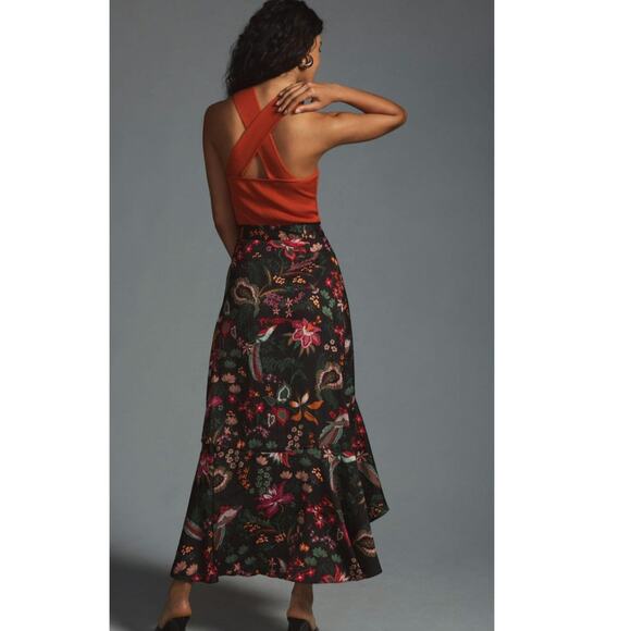 New Anthropologie Maeve Ruffled Wrap Midi Skirt $120 MEDIUM Floral Motif - Picture 3 of 7